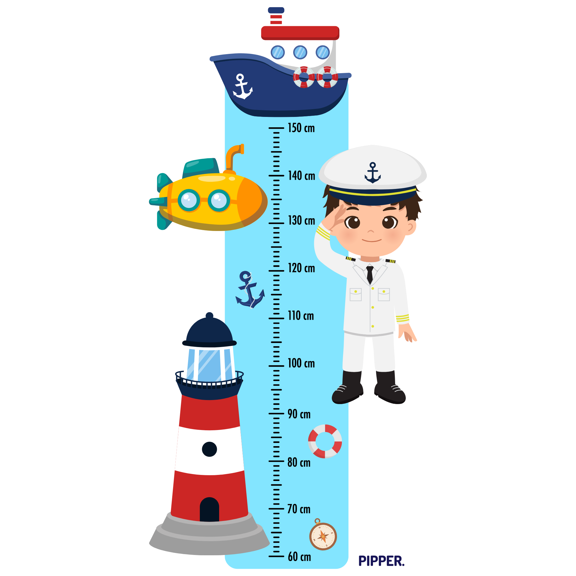 Textilná nálepka na stenu - Detský meter - Námorník